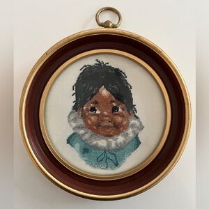 VINTAGE Jean McIntosh Design Petit Point Indigenous Girl Completed Framed
